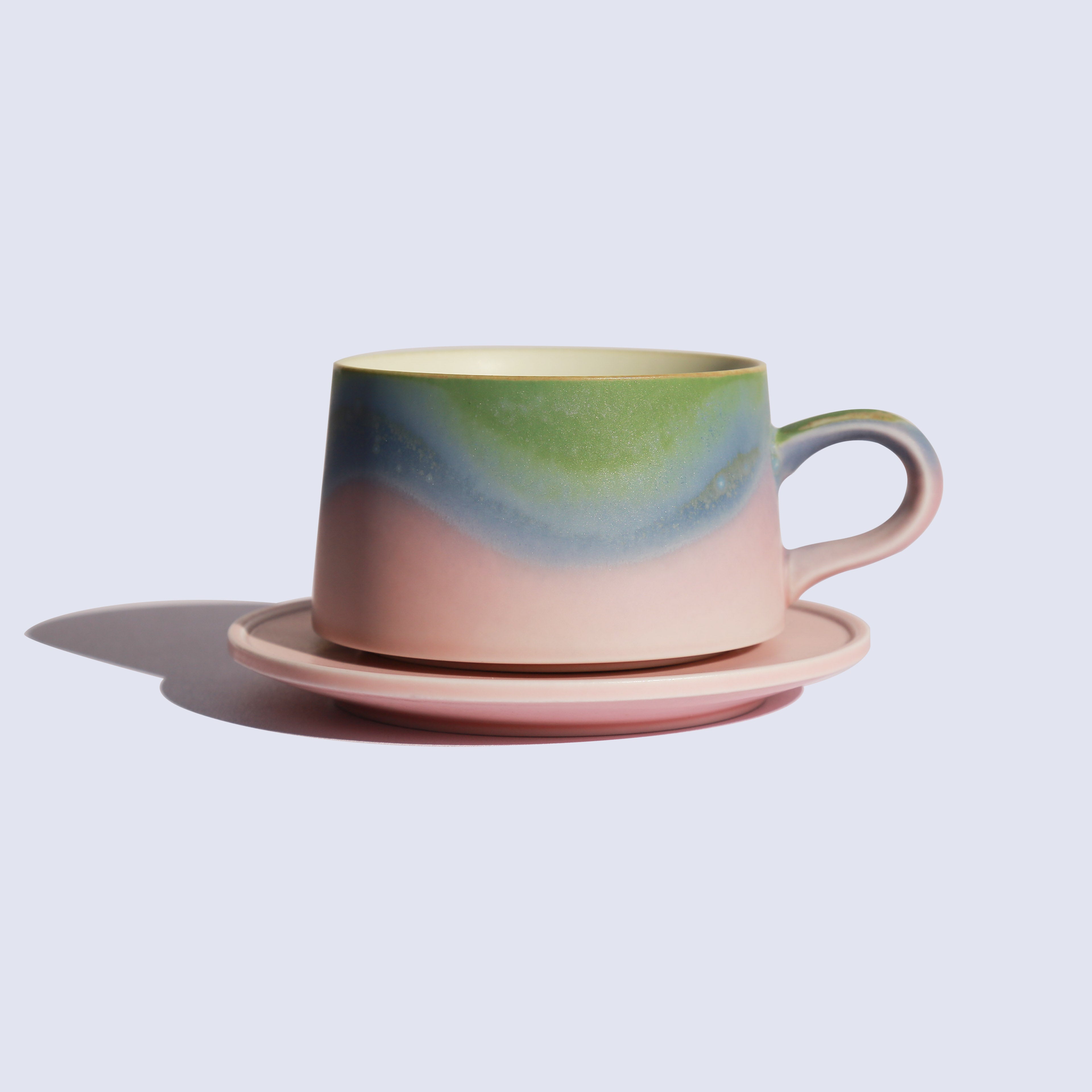 Handmade ceramic latte cups in multiple glaze colors — Cheralle Wave Series 8oz stoneware collection