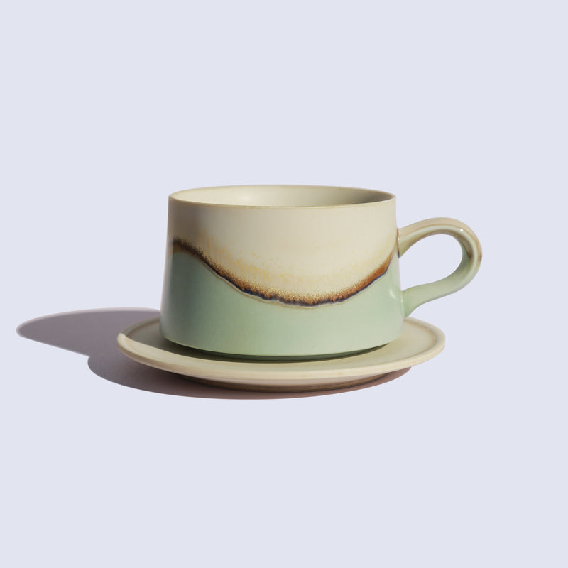 Seafoam pastel green handmade ceramic mug — Cheralle Wave Series 8oz