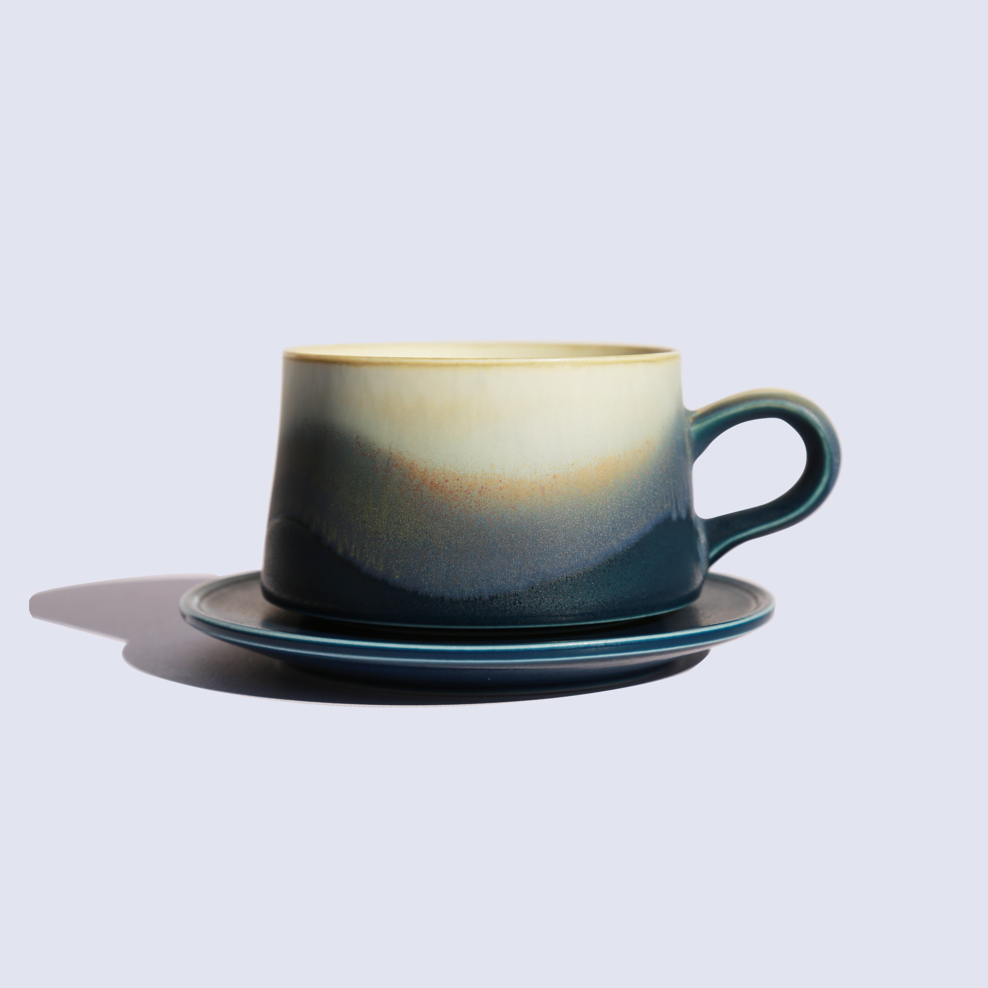 Cheralle Wave Series handmade ceramic latte cup — blue stoneware glaze, 8oz, made for latte art