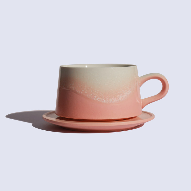 Coral pink handmade ceramic mug — Cheralle Wave Series 8oz