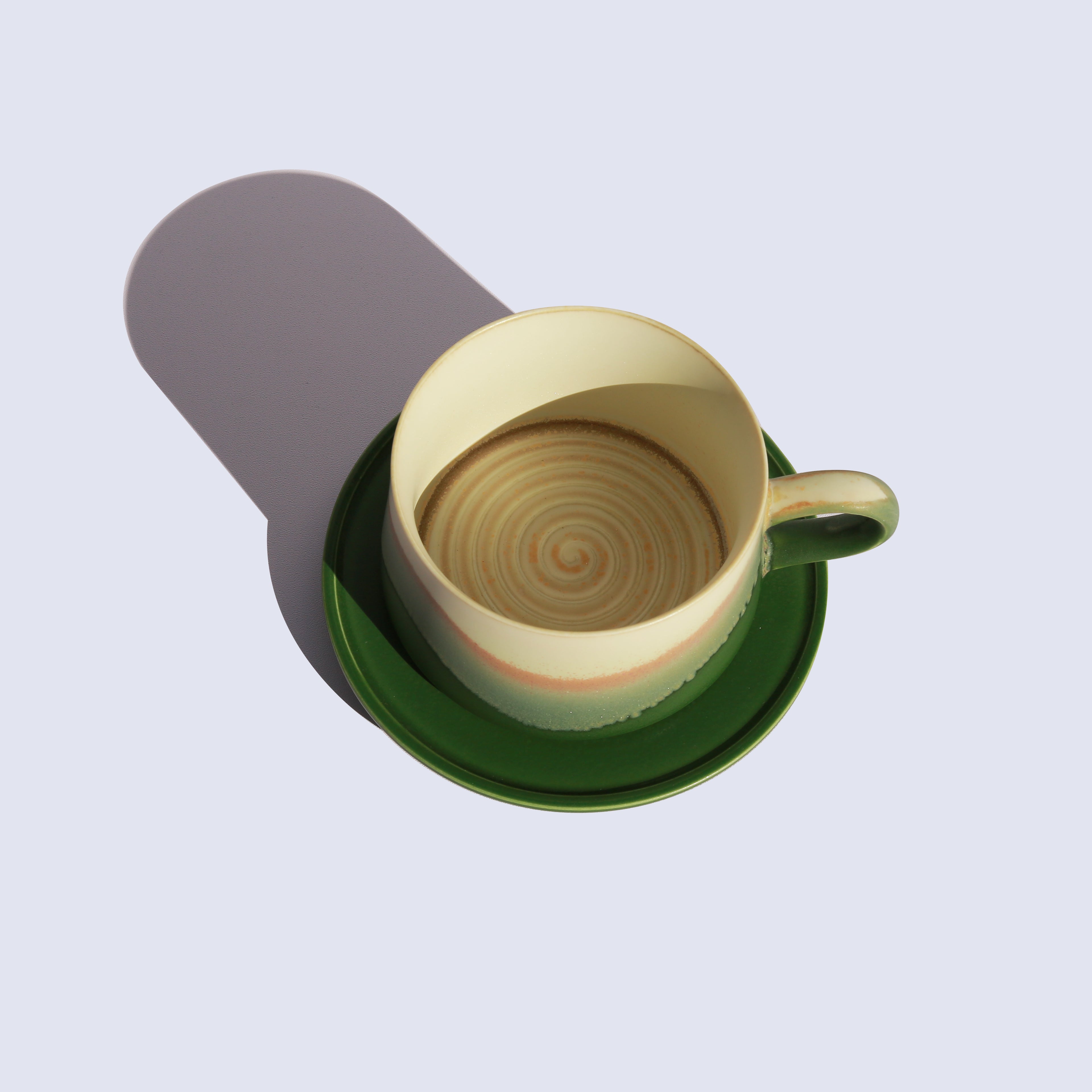 Handmade ceramic latte cup — Cheralle Wave Series green stoneware, 8oz
