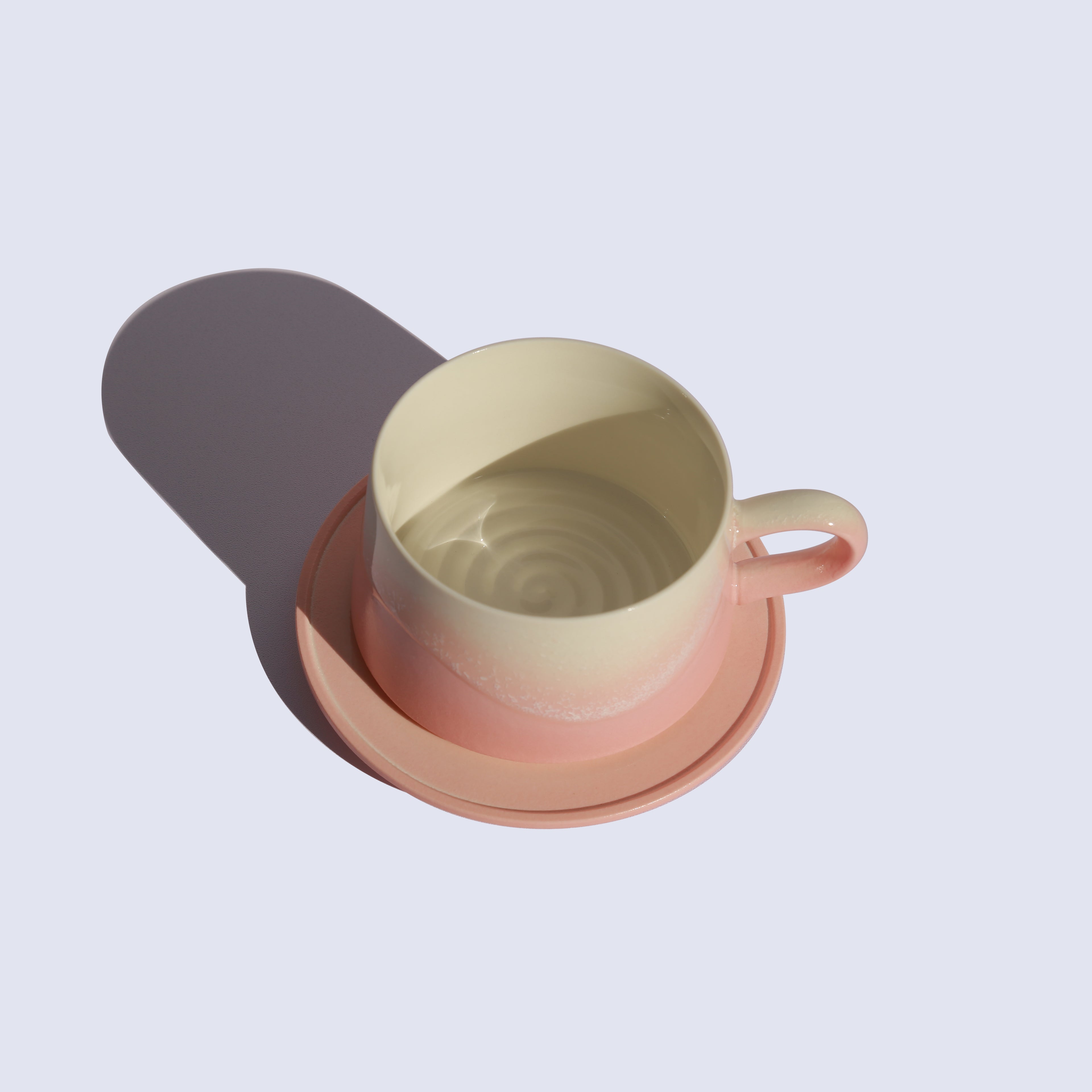Handmade ceramic latte cup care — Cheralle Wave Series pink stoneware 8oz