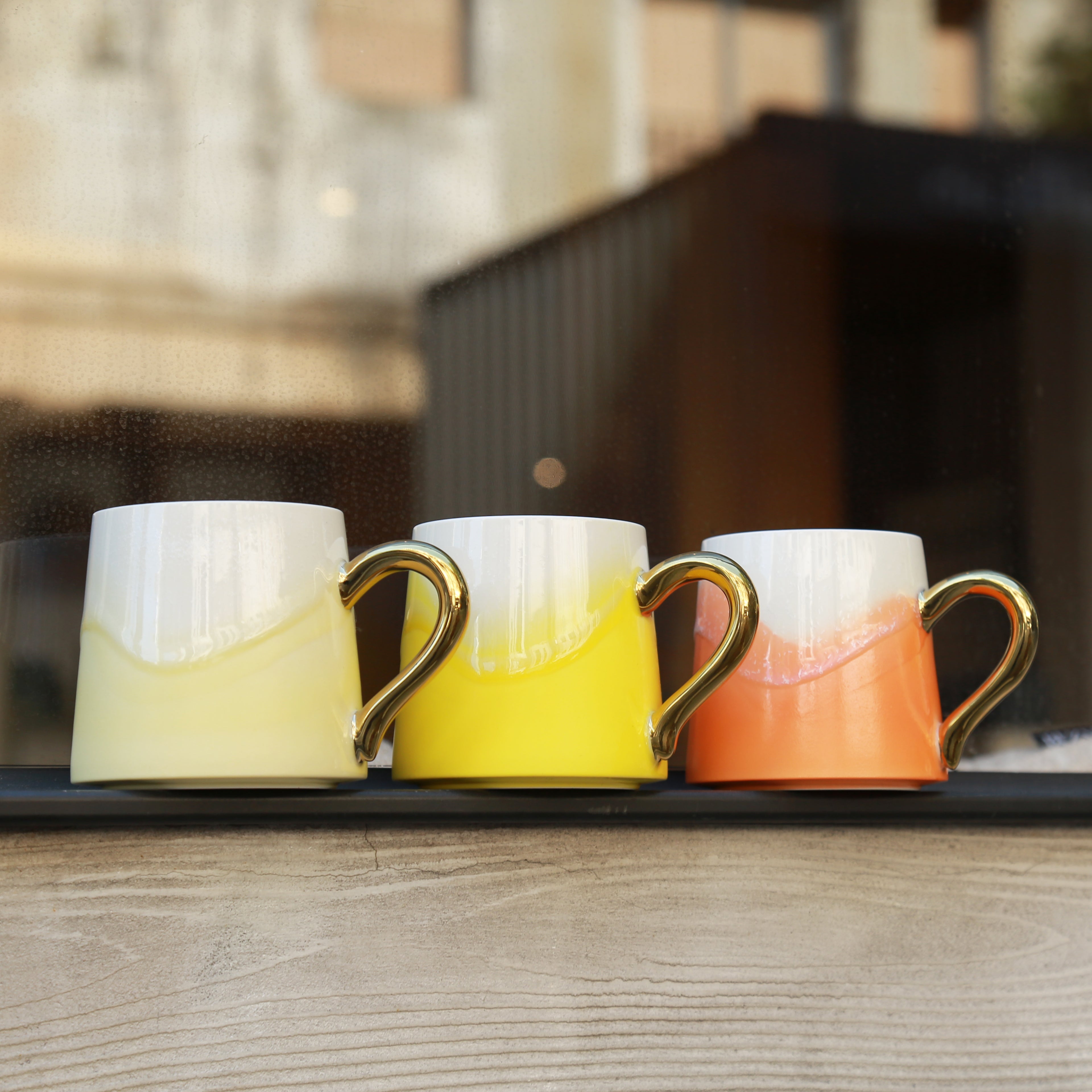 Orange Artisan Coffee Mug with Gold Handle | Cheralle®